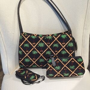 Black and Green Patterned Women's Bag Set